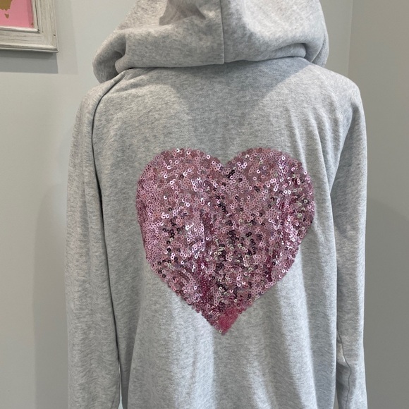 Forever21 Lingerie Sequin Heart Heather Gray Zip Up Jacket with Hoodie - Picture 4 of 7